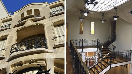 L'hôtel Mezzara situé au 60 rue La Fontaine, dans le 16e arrondissement à Paris, de style Art Nouveau, réalisé par Hector Guimard ; vue intérieure des escaliers.