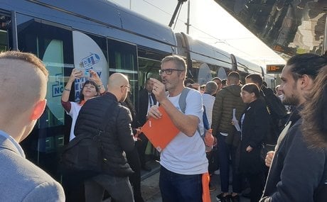 Le tramway privatisé pour UTNS, au départ de la station Mosson, le 27 novembre à Montpellier