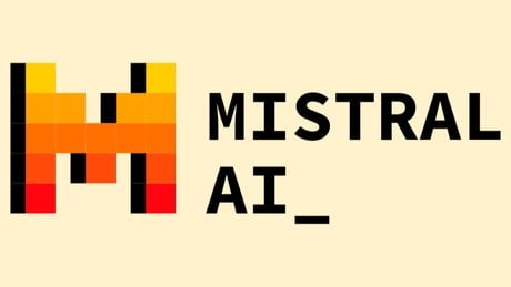 Mistral AI logo sur fonds