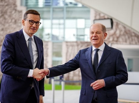 Olaf Scholz, reçoit, Mateusz Morawiecki