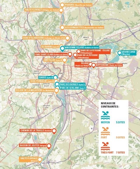 Sites potentiels pour baignade Lyon 2025