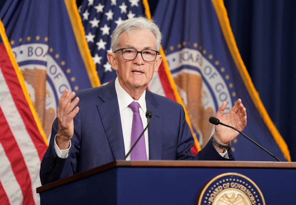 Le president de la fed jerome powell tient une conference de presse a washington
