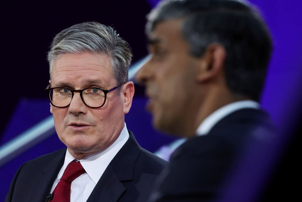 Rishi Sunak et Keir Starmer lors d'un débat télévisé le 26 juin