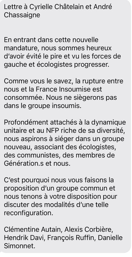 Lettre dissidents LFI