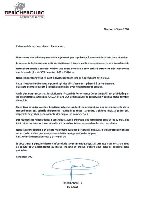 Lettre Derichebourg Aeronautics
