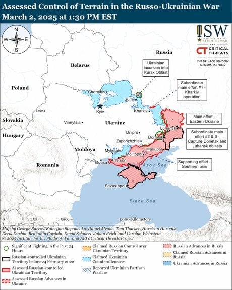 Etat du front russo-ukrainien le 3 mars 2025