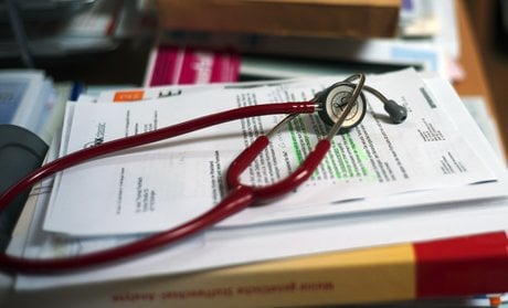 Santé, stéthoscope, médecin, dossier médical, clinique, hôpital, médecin,