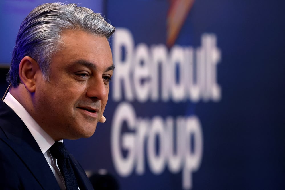 Luca de meo, directeur general de renault, s'exprime lors de la presentation des resultats annuels 2022