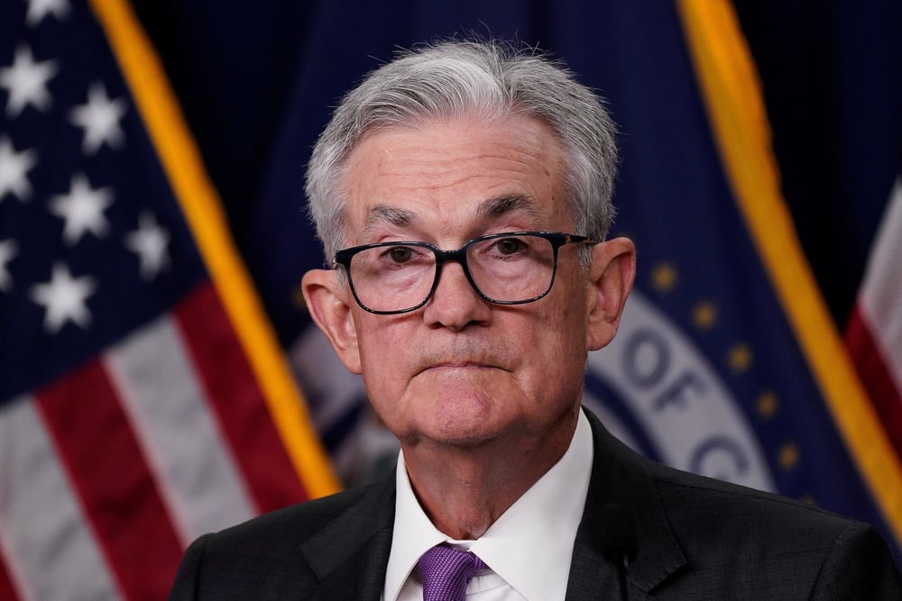 Le president de la reserve federale americaine, jerome powell, participe a une conference de presse a washington.