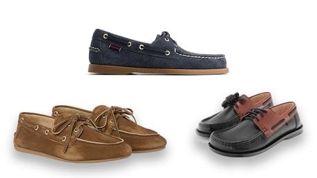 Miu Miu : mocassins en daim à logo embossé (photo), 790 euros. Loewe : chaussures bateau Campo en cuir de veau souple, 1 100 euros. Sebago : Docksides Portland,  à partir de 169 euros.