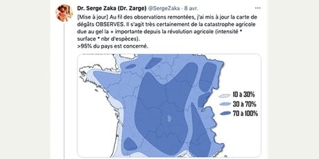 Le tweet d'ITK le 8 avril 2021, alertant sur le risque de gel, a fait plusieurs millions de vues