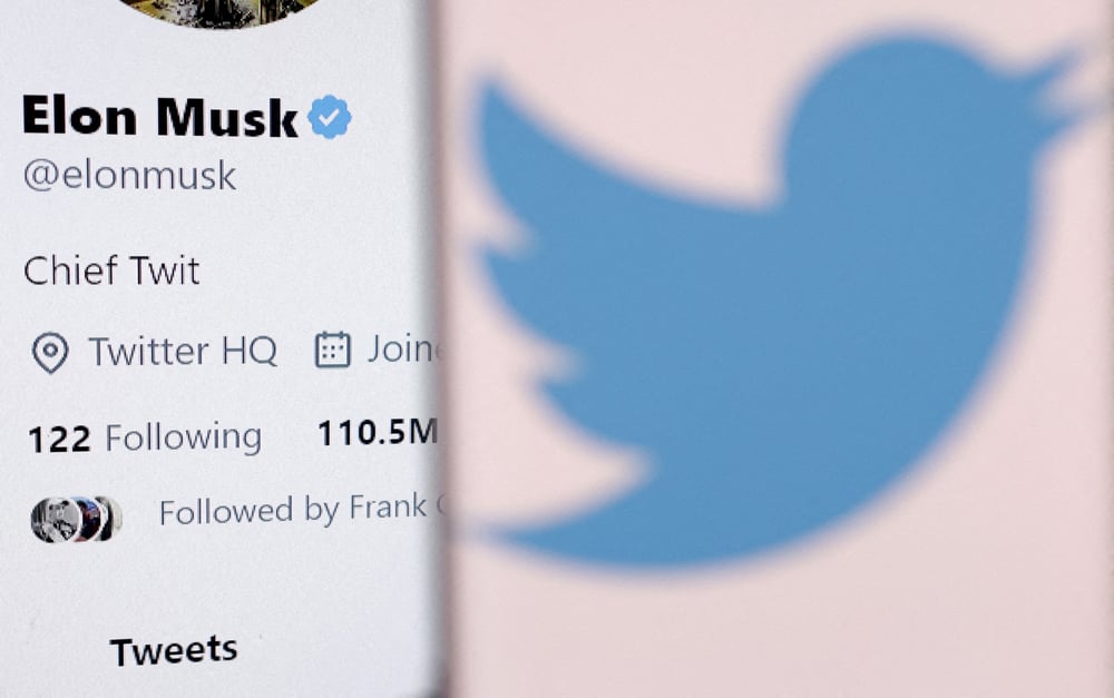 Photo d'archives : une illustration montre le compte d'elon musk et le logo twitter