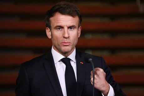 Le president francais emmanuel macron lors d'une conference de presse conjointe tenue avec le premier ministre neerlandais mark rutte, a la haye, aux pays-bas