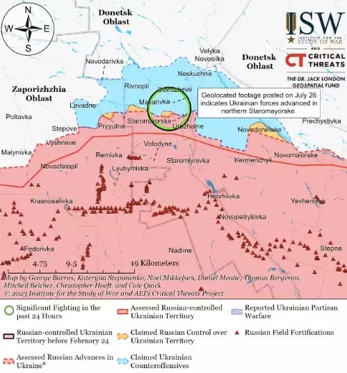 Situation actuelle dans la région de Staromaiorske à la date du 26 juillet 2023