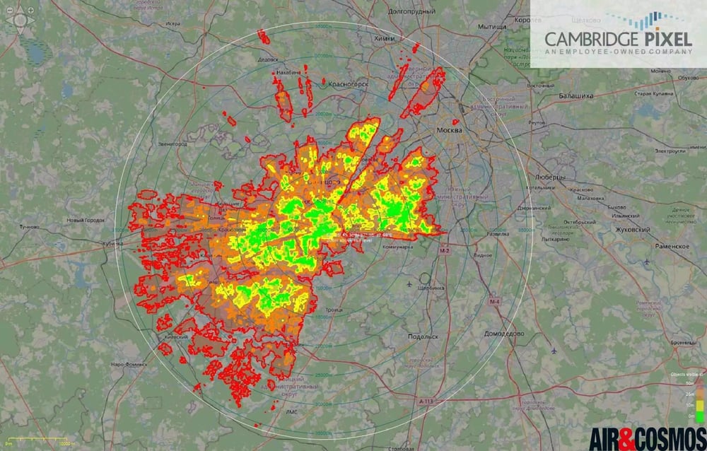 Portée réelle (contre des cibles en très basse altitude) du radar de veille Pantsir-SA situé dans la banlieue de Moscou et surélevé de 5 mètres au-dessus du niveau du sol.