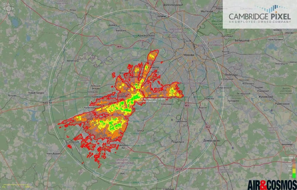 Portée réelle (contre des cibles en très basse altitude) du radar de veille du Pantsir-SA situé dans la banlieue de Moscou.