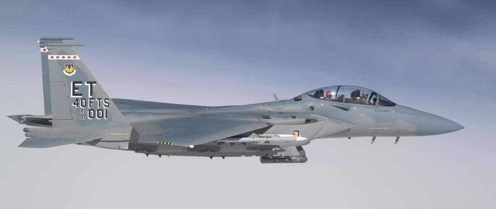F-15EX Eagle II peu avant le tout premier tir d'un missile air-air AIM-120 AMRAAM (25 janvier 2022).