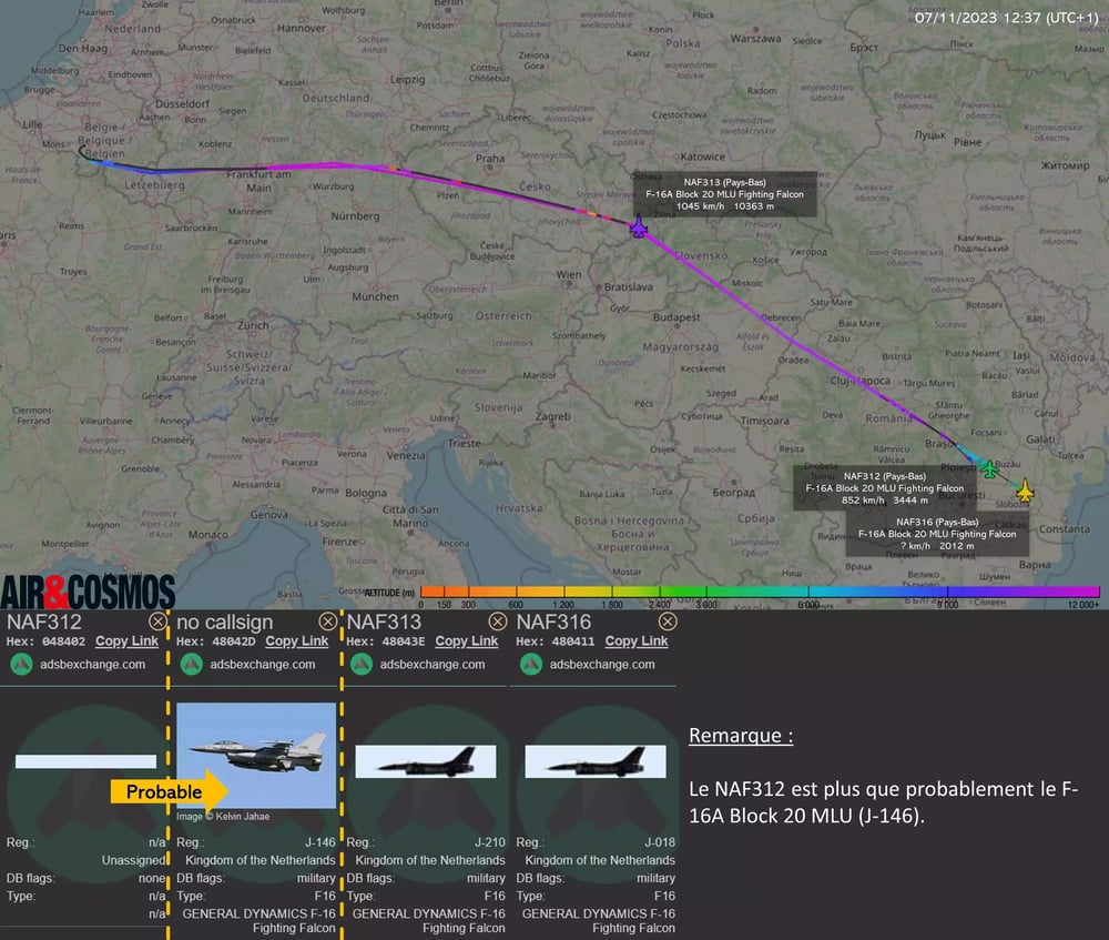 Livraison des trois premiers F-16 hollandais au centre d'entrainement des pilotes ukrainiens en Roumanie.