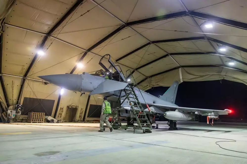 Configuration d'un des quatre Typhoon après avoir frappé des cibles au Yémen (12 janvier 2024).