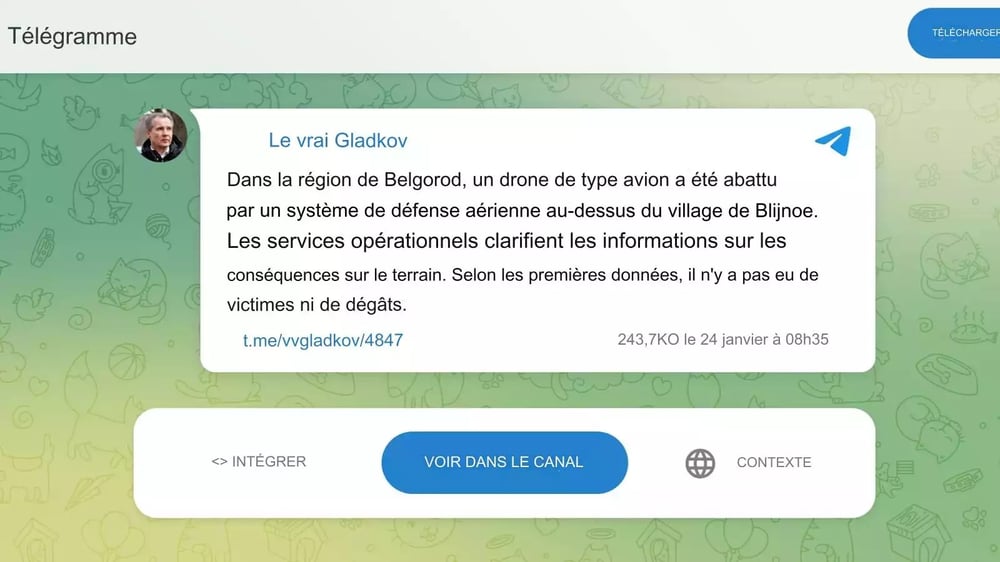 Le gouverneur russe annonçant la destruction d'un drone ukrainien sur Belgorod alors qu'un Il-76 russe s'écrasait au même moment dans la région de Belgorod.