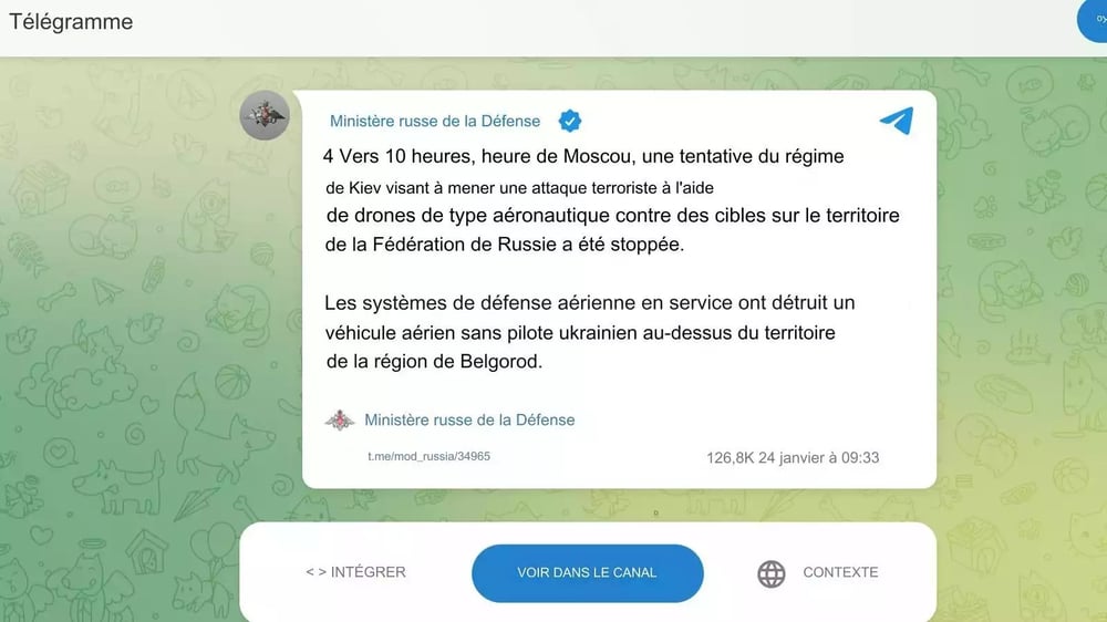 Le ministère de la Défense russe annonce la destruction d'un drone aérien ukrainien sur Belgorod alors qu'un Il-76 russe s'écrasait au même moment dans cette même région.