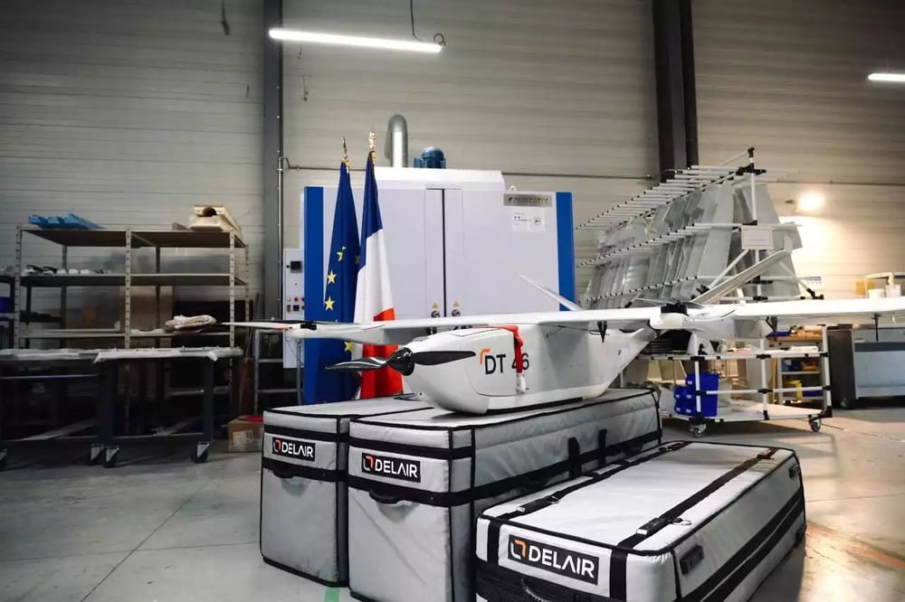 Drone DT46 au sein de l'usine Delair à Toulouse.