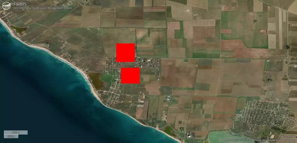 Détection par le FIRMS de sources de chaleurs sur le site NIP-16 en Crimée, frappé par des missiles ATACMS ukrainiens.