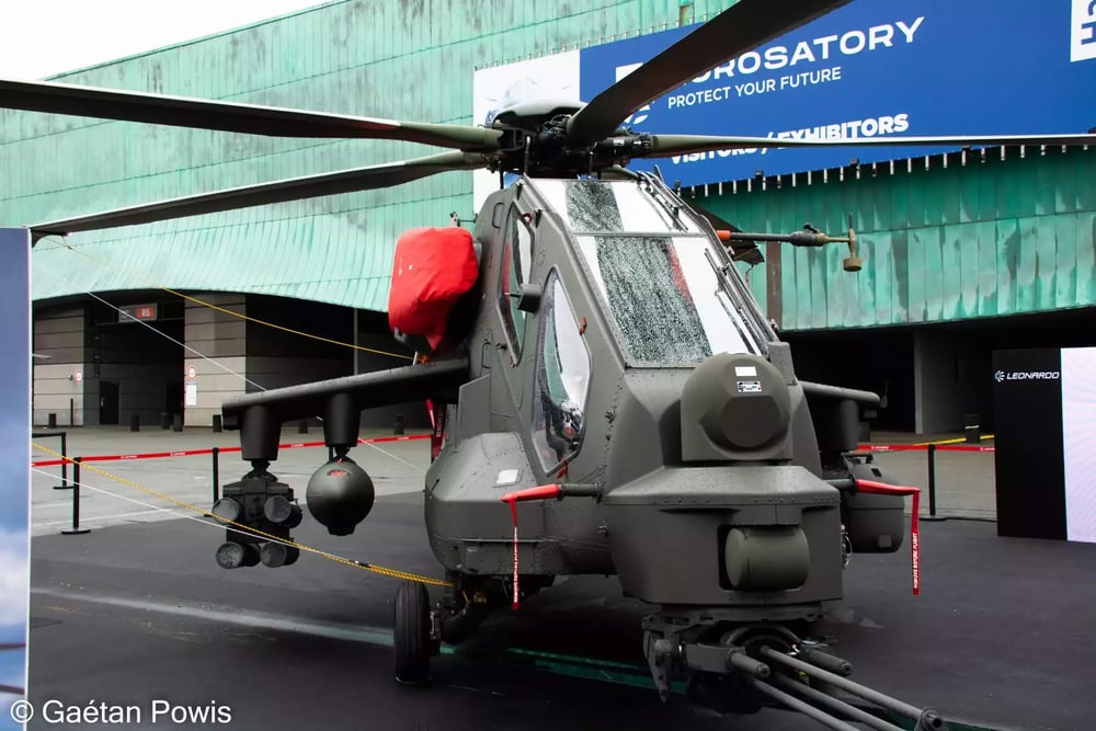 Hélicoptère de combat AW249 de Leonardo lors du salon Eurosatory 2024.