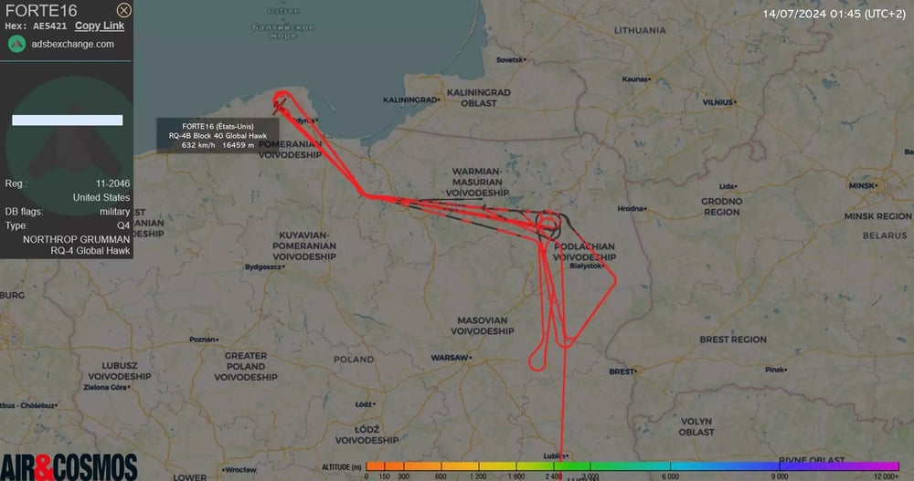 Deuxième mission de reconnaissance en deux semaines d'un RQ-4B Block 40 Global Hawk américain sur Kaliningrad.