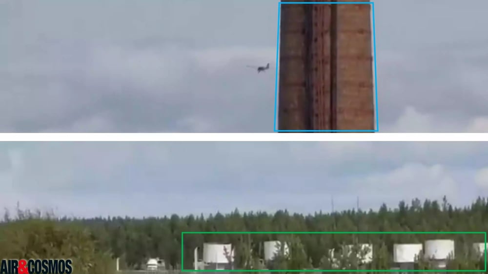 Un bâtiment avec une cheminée et les mêmes systèmes d'aération se trouve justement à un peu plus d'1 km de la base aérienne d'Olenya.