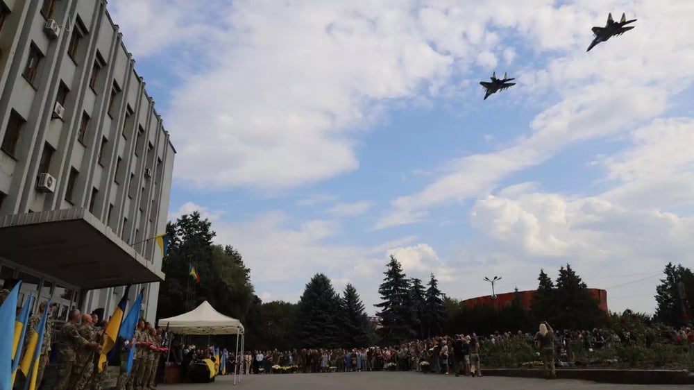 Cérémonie funèbre du lieutenant colonel Oleksiy Mes, décédé le 26 août dans le crash de son F-16 ukrainien (29 août 2024).