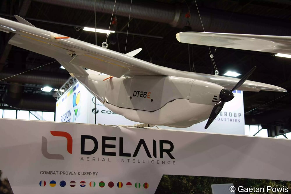 Drone DT26E sur le stand de Delair lors du salon Eurosatory 2024 (21 juin 2024).