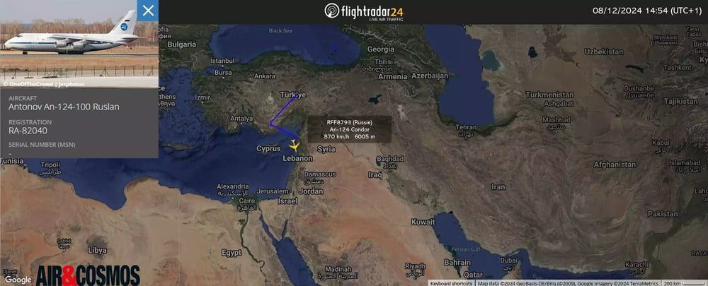 Alors que le régime Syrien tombait, un avion de transport stratégique An-124 Condor russe atterrissait en Syrie (8 décembre 2024).
