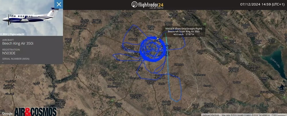Survol d'Erbil par un avion de reconnaissance de Straight Flight au profit des États-Unis (7 décembre 2024).