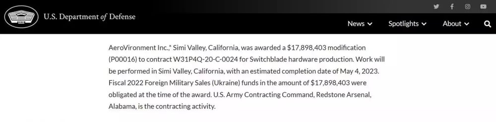 L'annonce officielle du contrat avec AeroVironment.