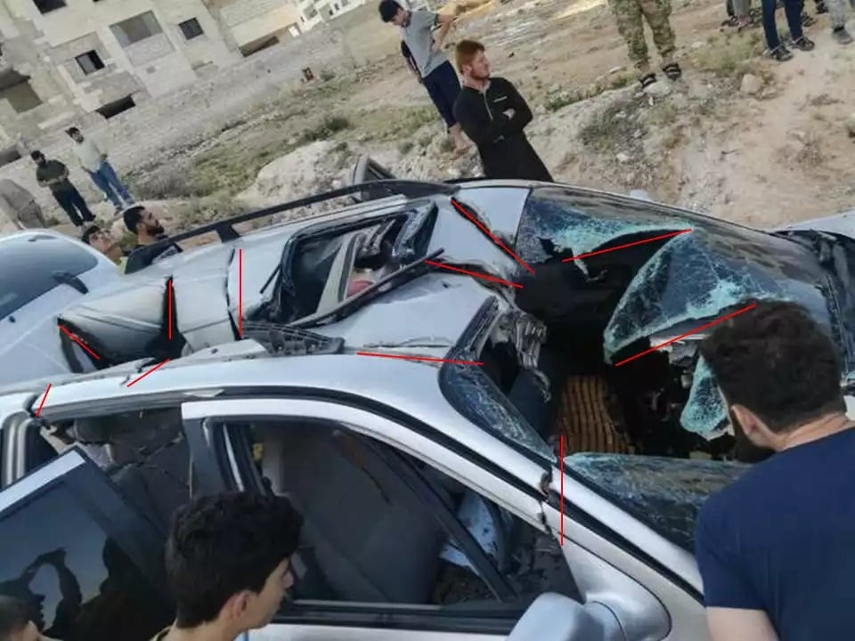 Frappe supposée d'un missile R9X dans la province d'Idlib, en Syrie.