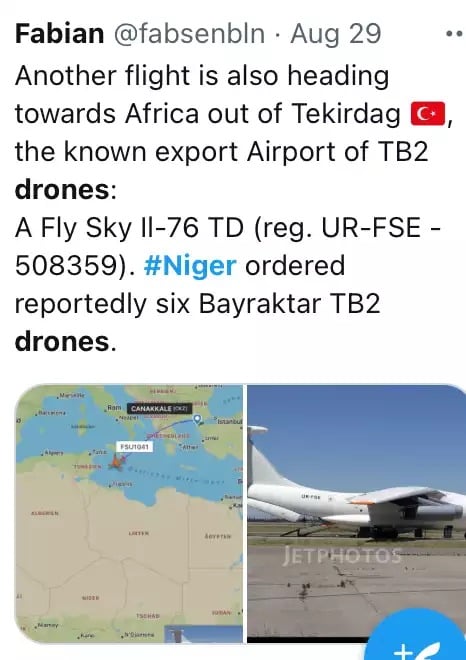 Suivi d'un des avions transportant des TB2.
