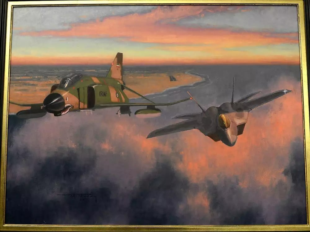 Tableau intitulé "Showtime" présenté en 2014 au chef d'état-major de l'USAF. Il rappelle l'interception des deux F-4 iranien par les deux F-22.