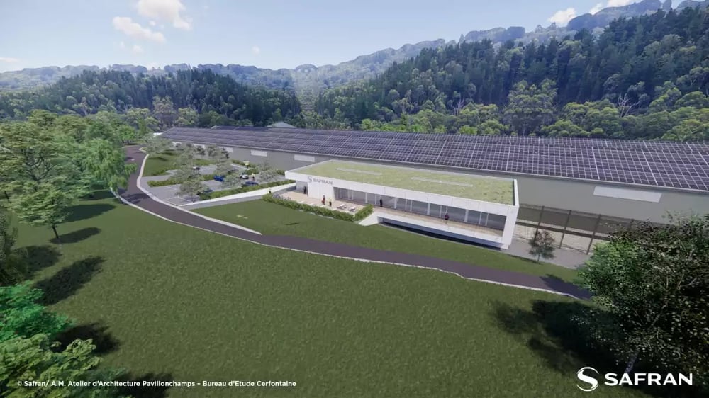 Représentation informatique de la future usine de Safran Blades. Il est clairement possible de reconnaitre les bâtiments HP3 et HP4, anciennement utilisés par ArcelorMittal.
