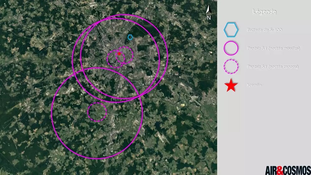 Zone couverte par les quatre Pantsir S1.