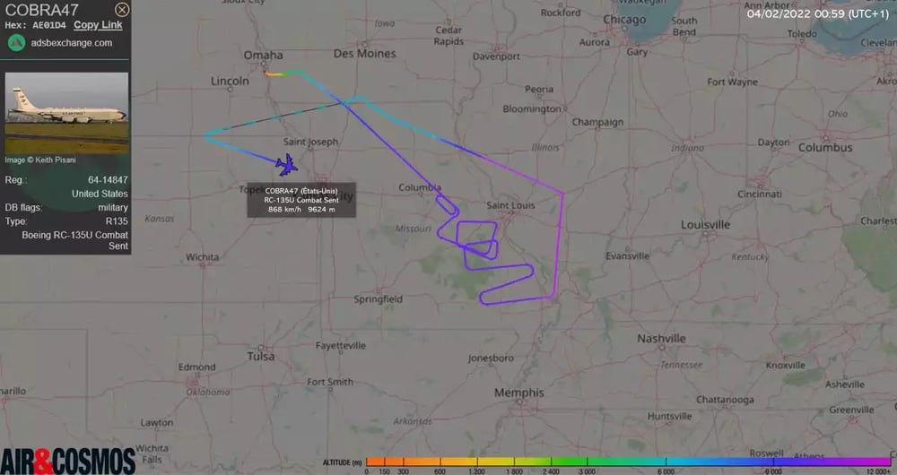 Première partie du vol du RC-135U Combat Sent.