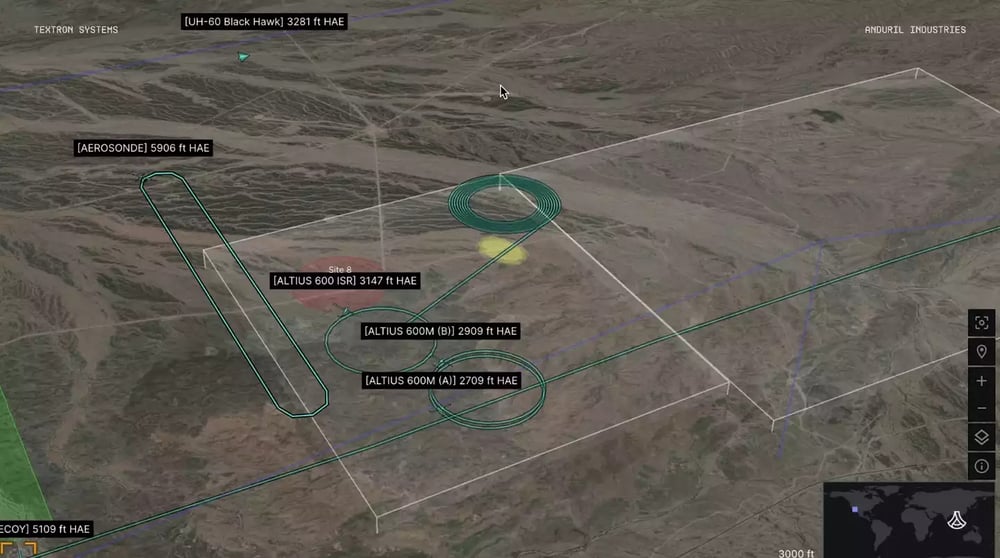 Image montrant l'interface de la plate-forme Lattice for Mission Autonomy d'Anduril Industries lors de la démonstration réalisée aux côtés de Textron.