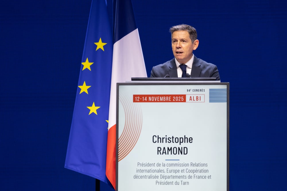 Christophe Ramond, président du conseil départemental du Tarn ce vendredi 14 novembre à Albi depuis les Assises des départements de France.