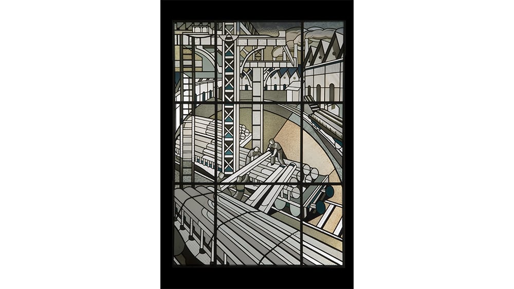 Vitrail « Expédition des profilés par le chemin de fer » (vers 1930)