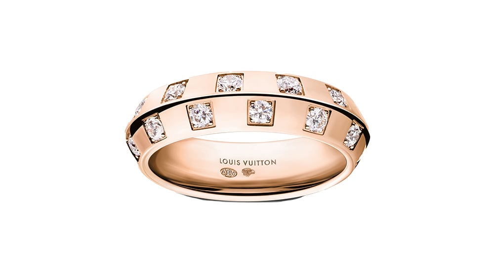 Louis Vuitton - Bague moyenne Le Damier en or rose et diamants.