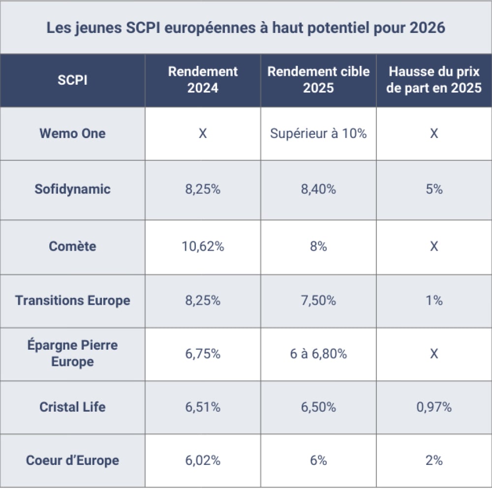 Les jeunes SCPI européennes à haut potentiel pour 2026