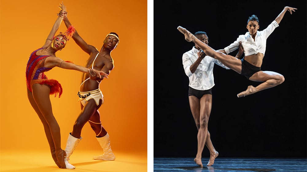 À gauche : Dance Theatre of Harlem – « Firebird » avec Ariana Dickerson et Micah Bullard. À droite : Dance Theatre of Harlem – Micah Bullard et Kamala Saara dans « Take Me With You ».