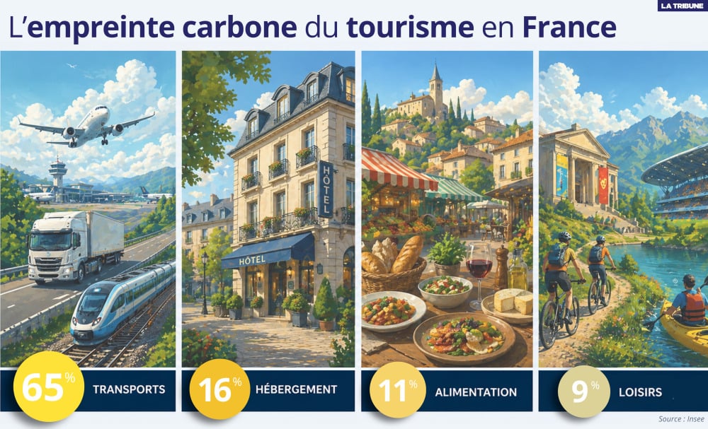 Les déplacements sont à l’origine des deux tiers des émissions dues à la consommation touristique intérieure en France.