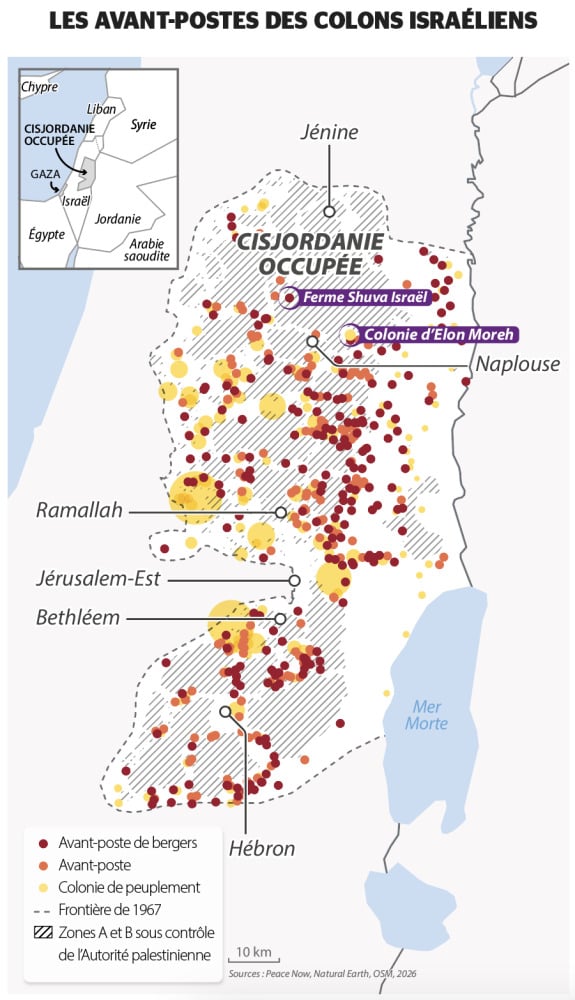 Les avant-postes des colons israéliens.