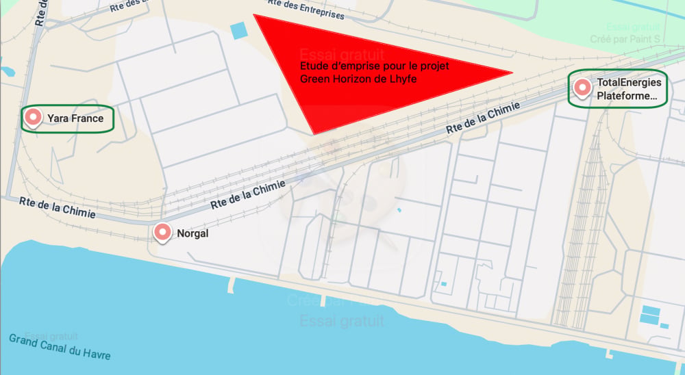 L'électrolyseur de Lhyfe se situera entre l'usine d'engrais de Yara et la raffinerie de TotalEnergies.